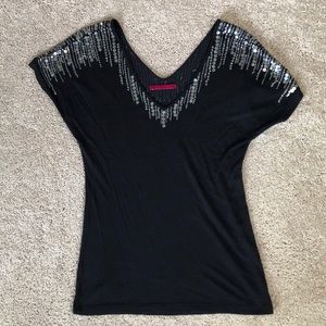 Sequin embellished black top, size small